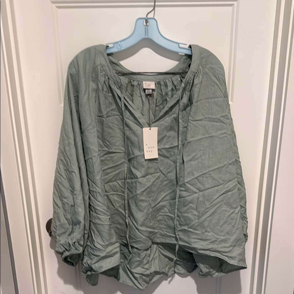 NWT A New Day Green XXLOversized Blouse with Relaxed Fit